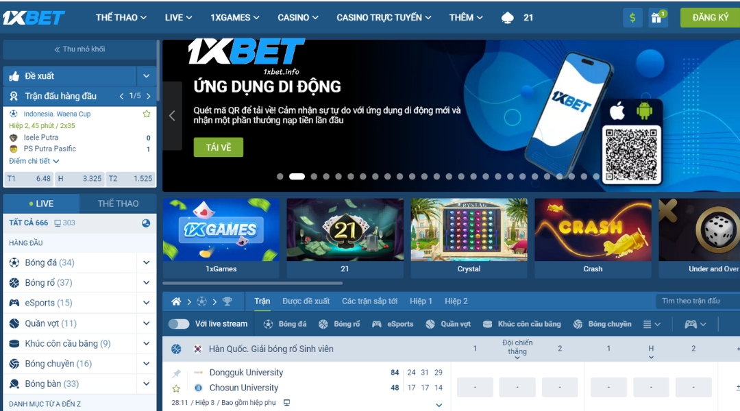 Giao diện website 1xBet 